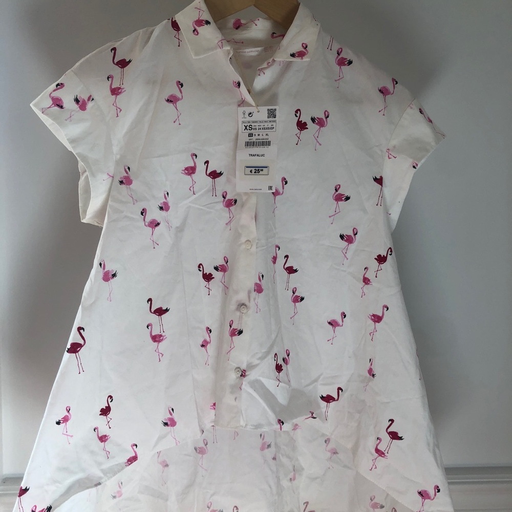 Hi-Low Flamingo Print Button Down New With Tags